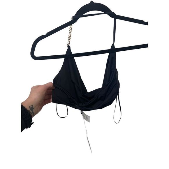 L*Space Halter Cowl Neck Gold Chain Accent Voltaire Bikini Top Black Small NWT - Picture 3 of 7